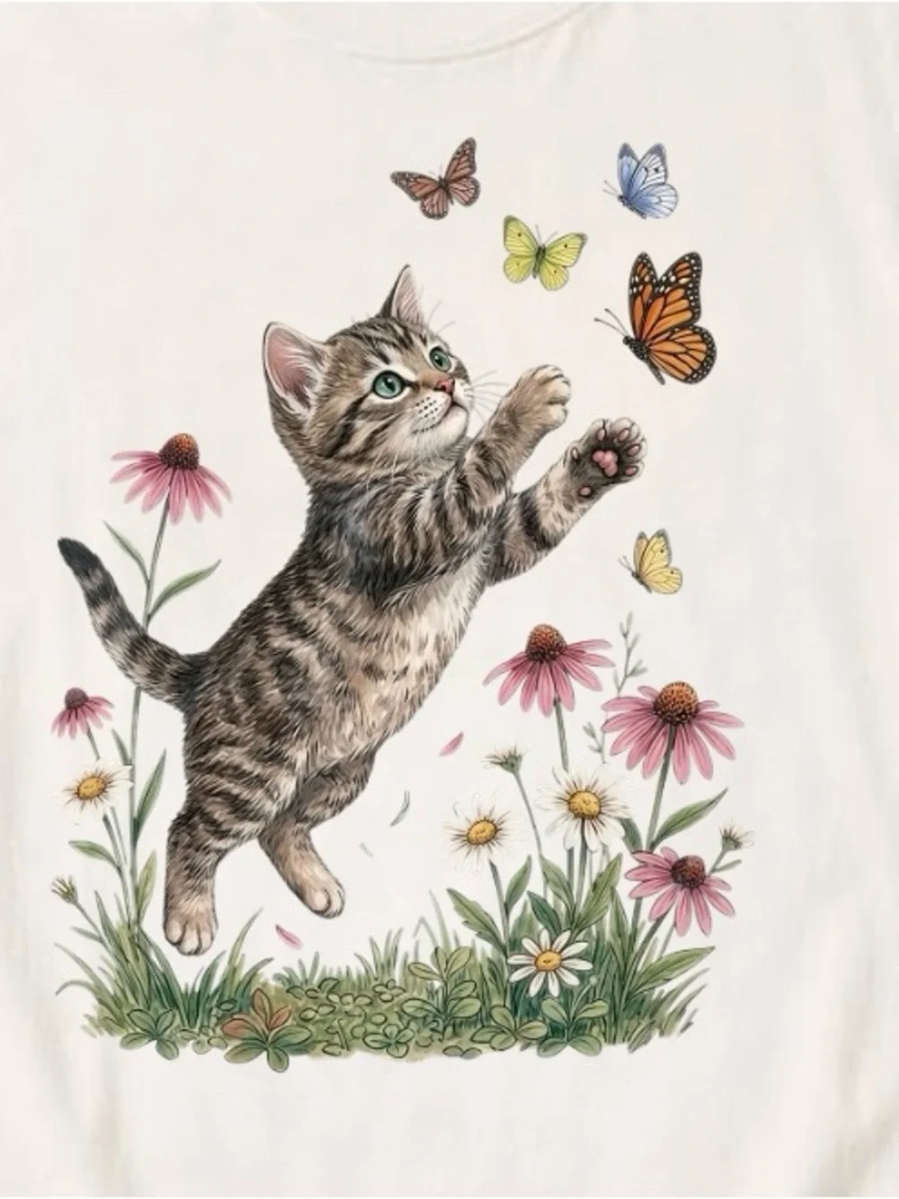 Gildan Cream Cat & Butterflies Tee